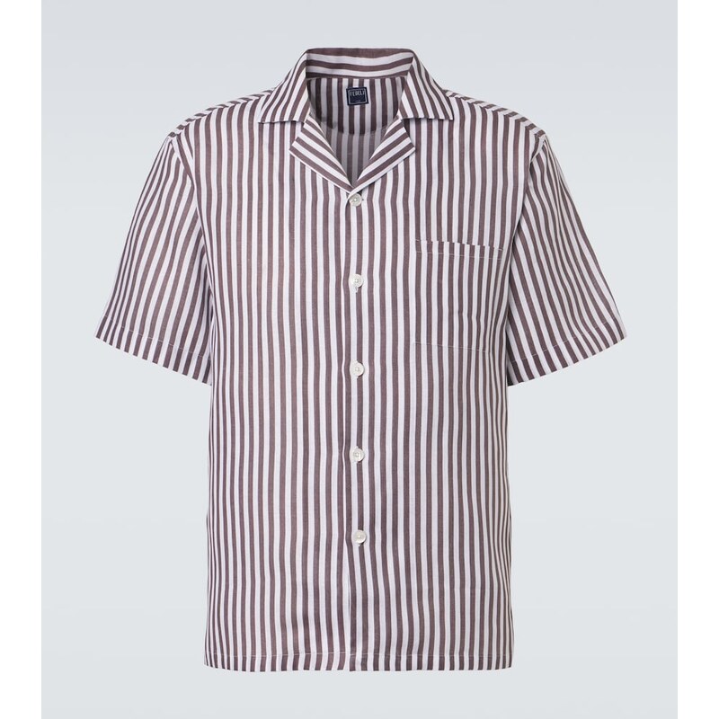 Fedeli Striped linen bowling shirt