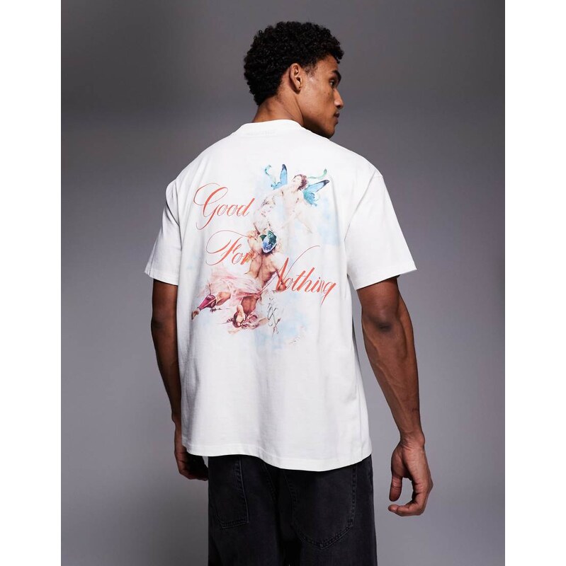 Good For Nothing oversized t-shirt in off white with butterfly