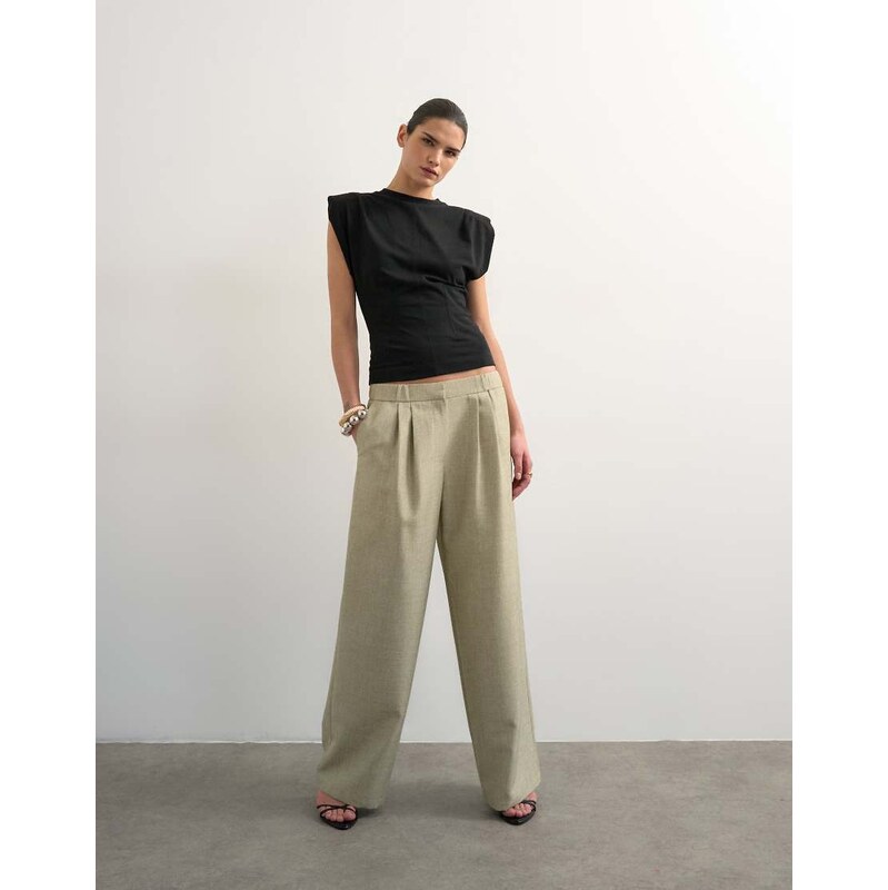 Topshop textured plain elasticated tailored trouser in stone