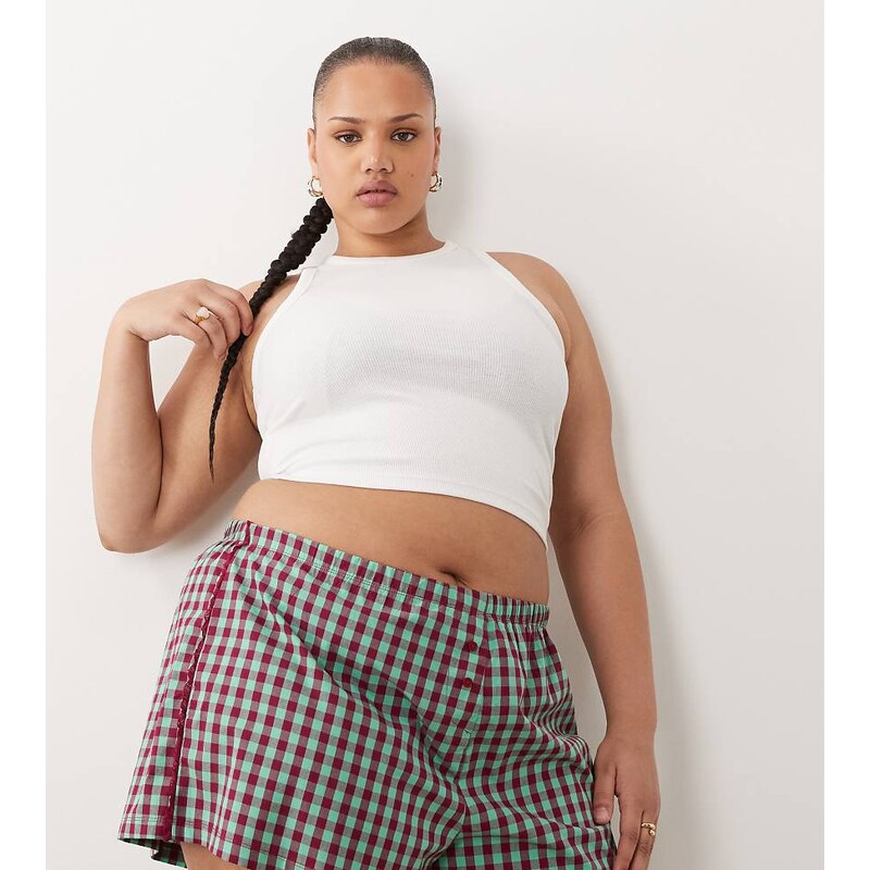 ASOS Curve ASOS DESIGN Curve textured gingham pyjama boxer short