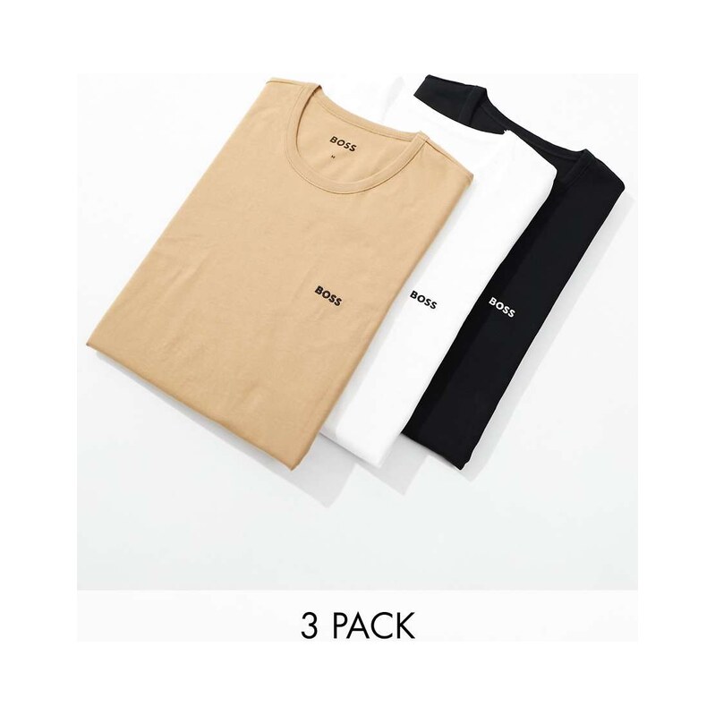 Boss Bodywear 3 pack logo t-shirts in white, tan brown and black