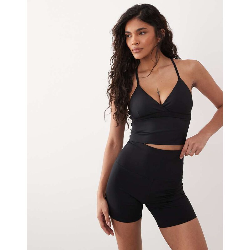 4505 active tennis deep v cross back tank top in black 115519769