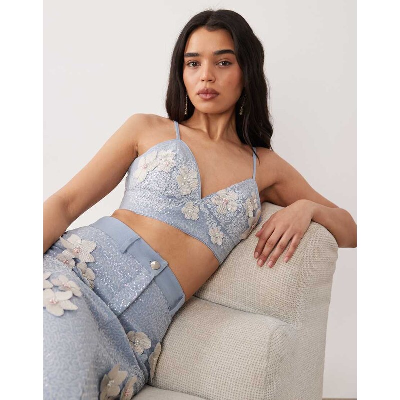 ASOS LUXE co-ord denim embellished cami top in light blue