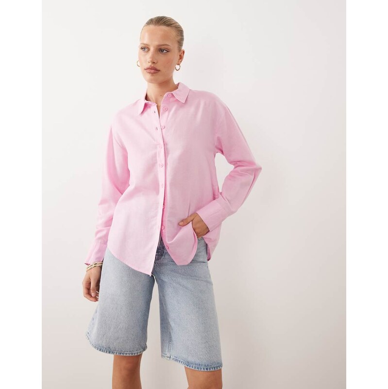 ASOS DESIGN linen blend shirt in pink-Multi