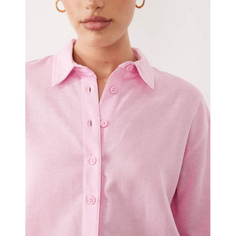 ASOS DESIGN linen blend shirt in pink-Multi