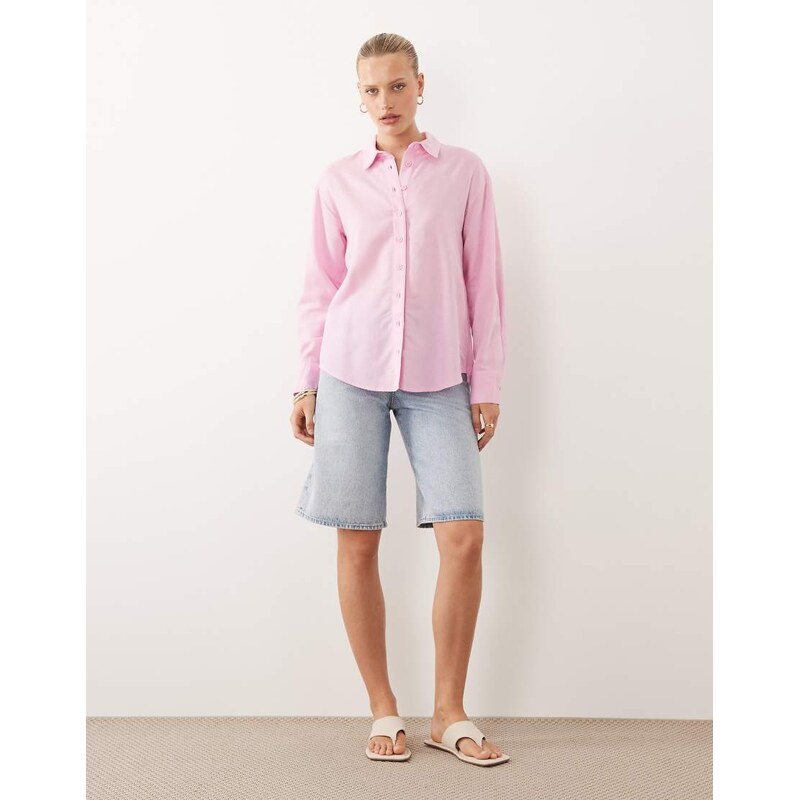 ASOS DESIGN linen blend shirt in pink-Multi