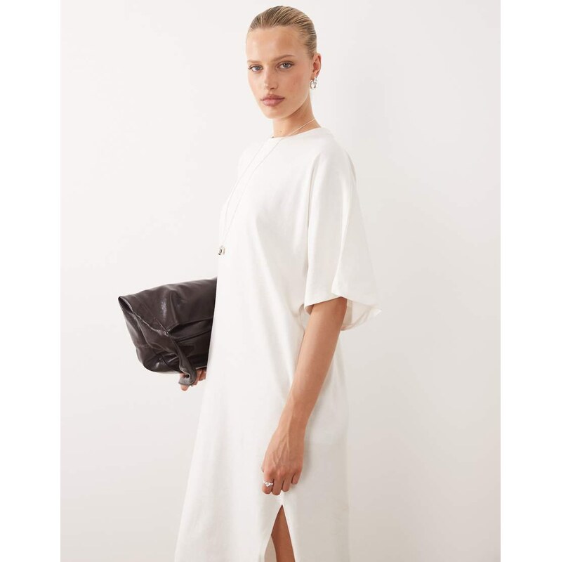 ASOS DESIGN batwing T-shirt midi dress in off white