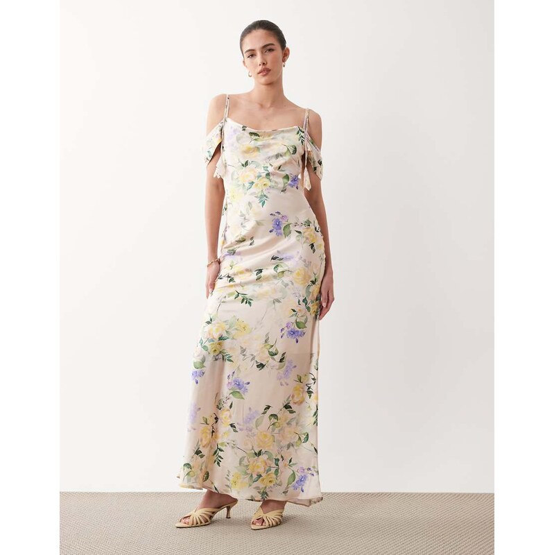 Hope & Ivy satin cold shoulder cami maxi dress in light pink