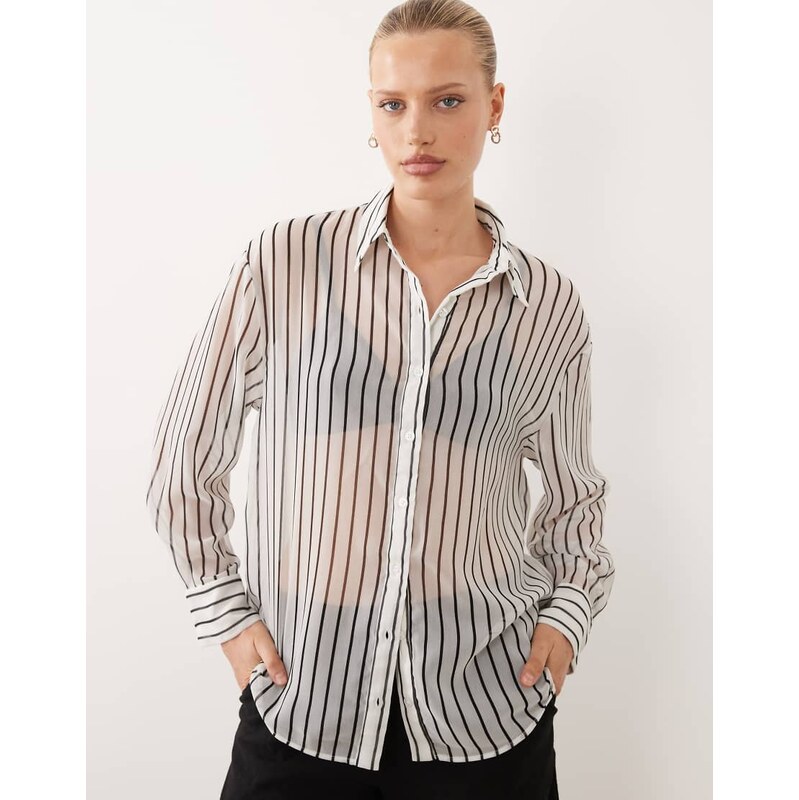 ASOS DESIGN sheer stripe shirt-No colour