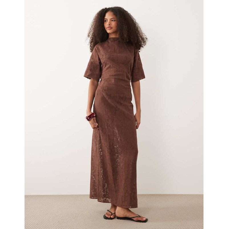 Pretty Lavish Suvi crochet t-shirt maxi dress in brown 115051797