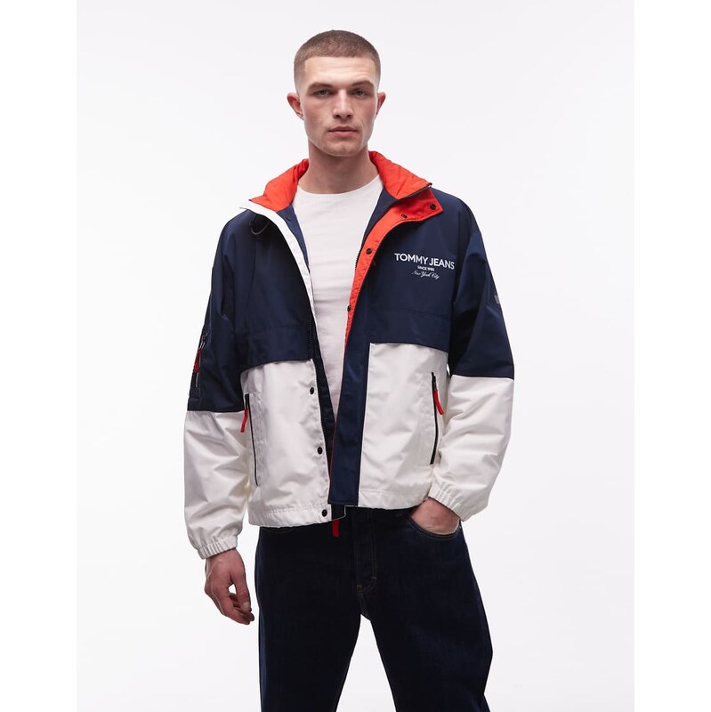 Tommy Jeans colour block regatta windbreaker jacket in navy &