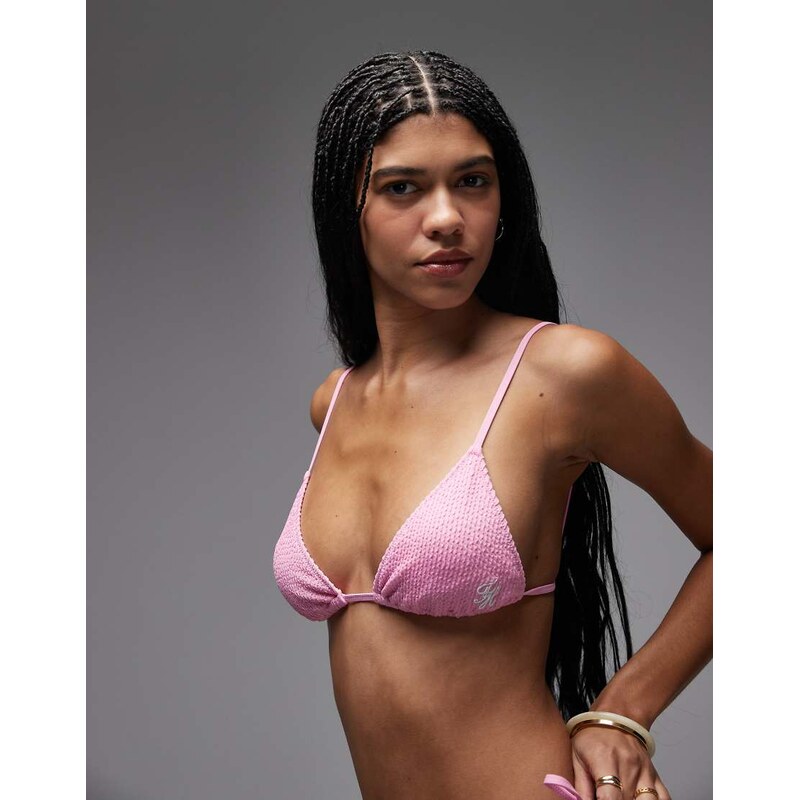 Tommy Hilfiger resort crinkle triangle bikini top in pink