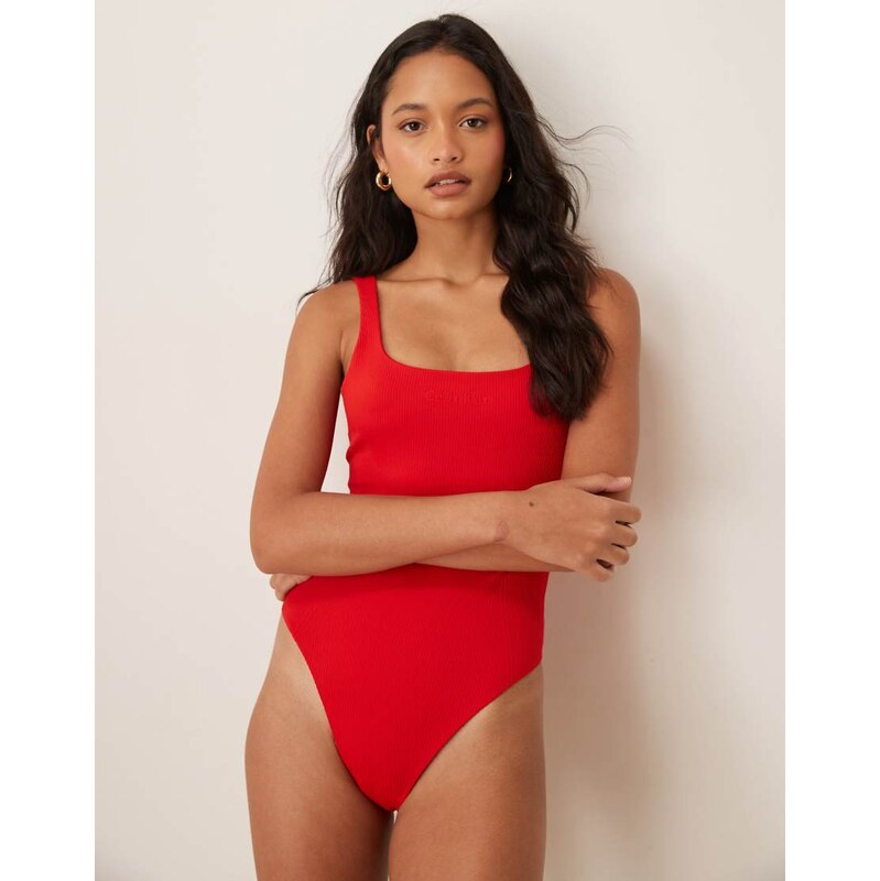 Calvin Klein shapewear ribbed one piece swimsuit in red 115051835