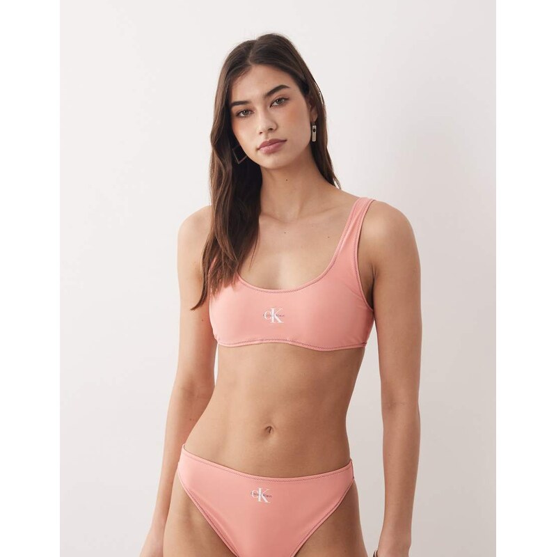 Calvin Klein logo bralette bikini top in pink