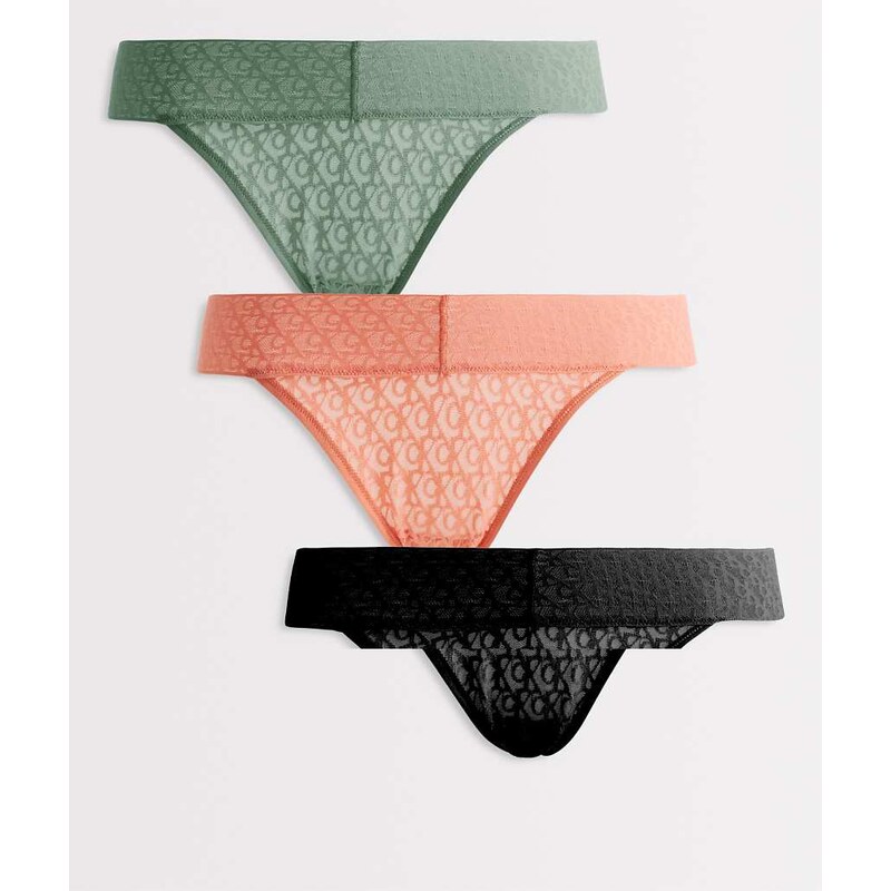Calvin Klein Icon Logo Lace 3 pack low rise bikini briefs in black 115051838