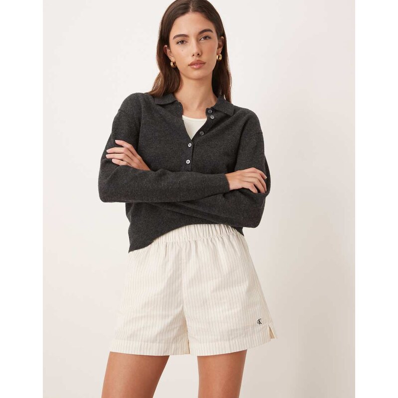 Calvin Klein Jeans poplin short in natural stripe-Neutral