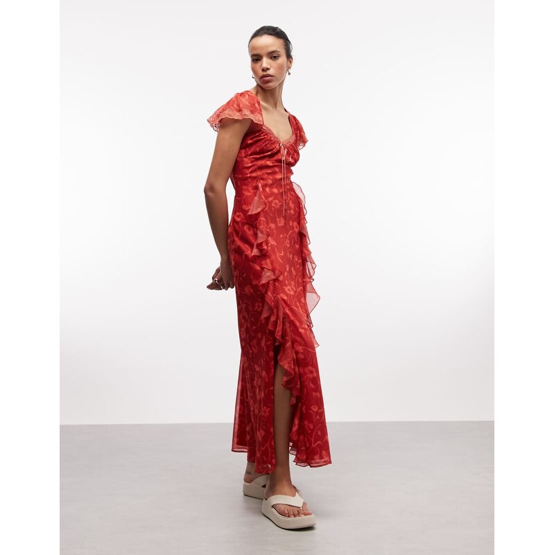 Reclaimed Vintage maxi dress with godet ruffles and splits in
