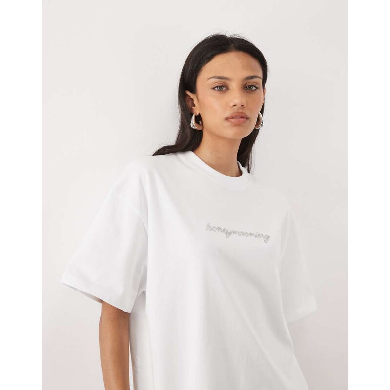 Six Stories Bridal embellished beaded honeymooning t-shirt in white 115052007