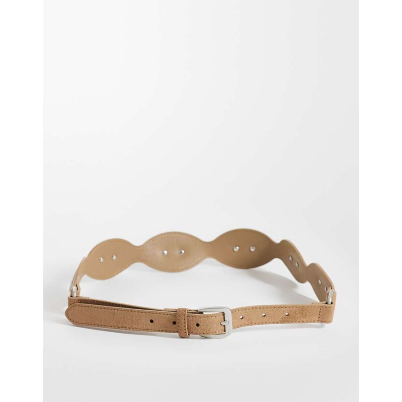 Gina Tricot thin rectangle suede belt in light brown-Black 115052028