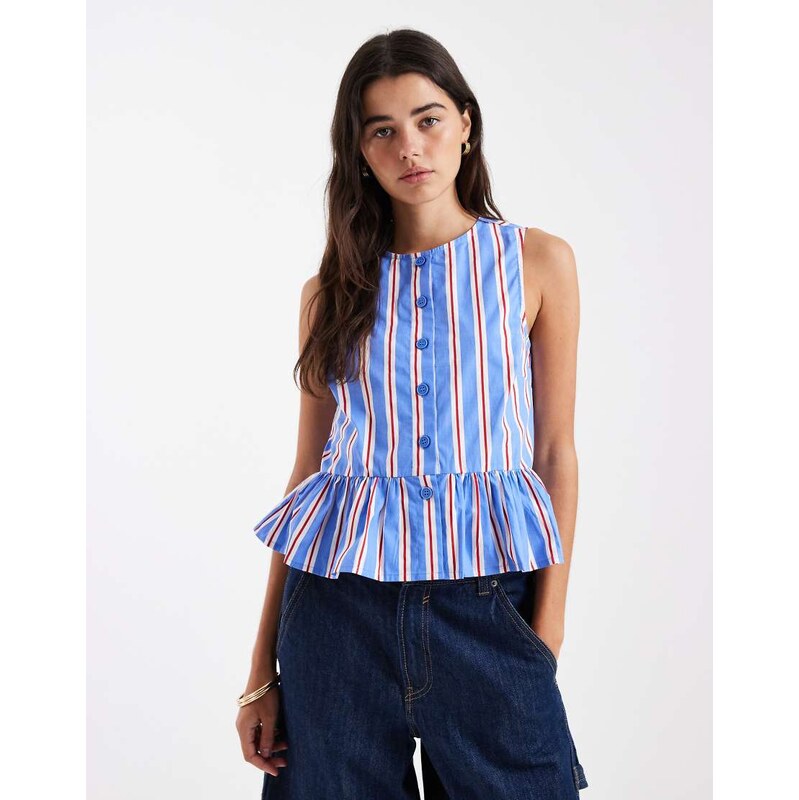 New Look stripe peplum shell top in blue 115052090
