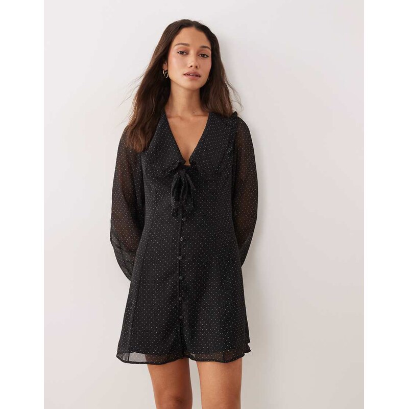 Miss Selfridge button through mini with collar in polka dot