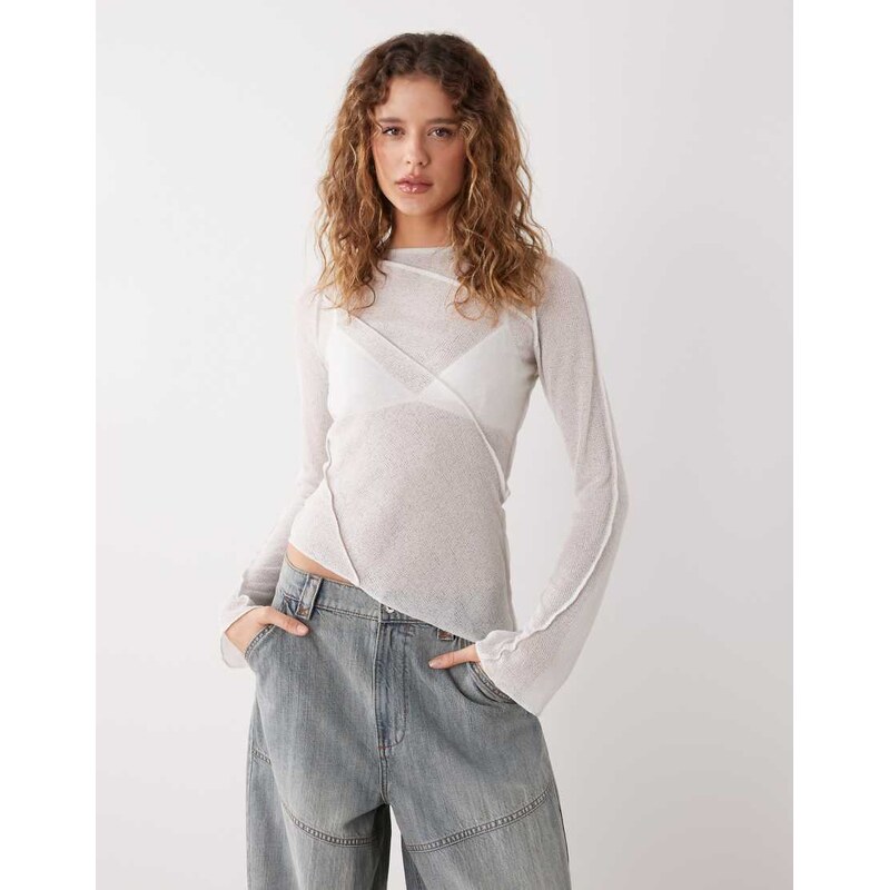 Weekday sheer asymmetric long sleeve top with seam detail in white 115052176