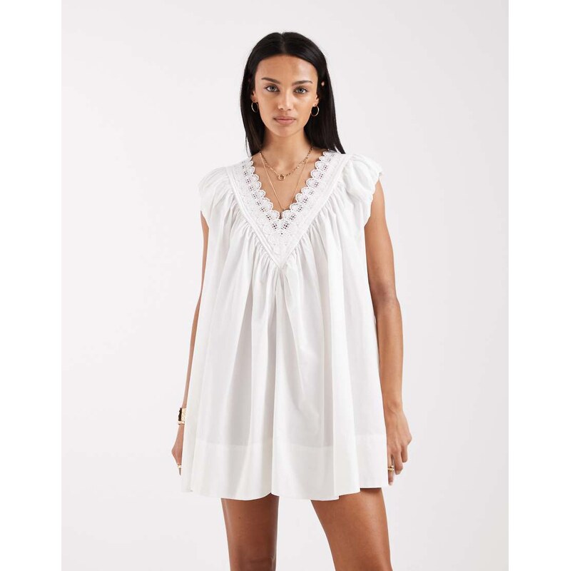 Free People sundazed smock mini dress in sugar swizzle white 115052229