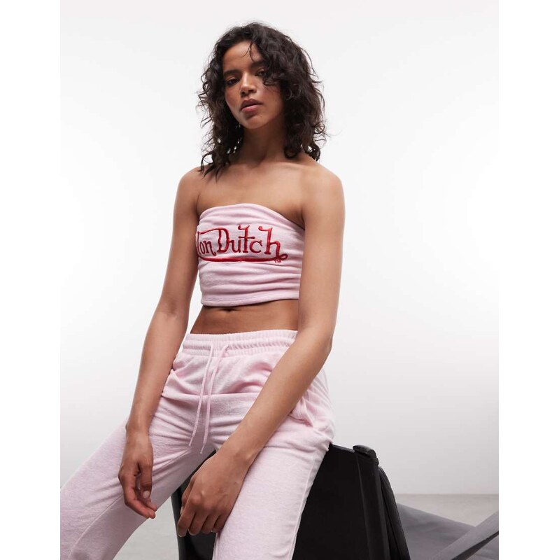 Von Dutch 3 piece y2k cropped bandeau velour top with contrast