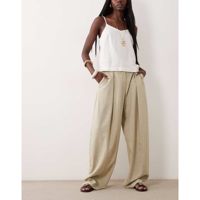 ASOS DESIGN linen tailored barrel trouser in khaki-Green