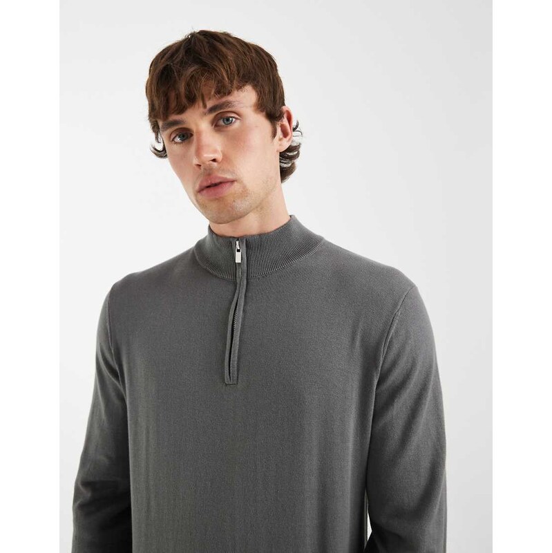 CAPO egyptian cotton quarter zip jumper in charcoal-Grey