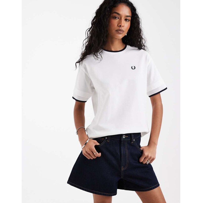 Fred Perry tipped mesh pique t-shirt in white
