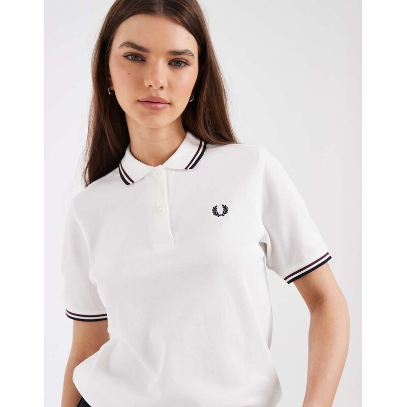 Fred Perry twin tipped polo shirt in white with navy and red tipping 115052291