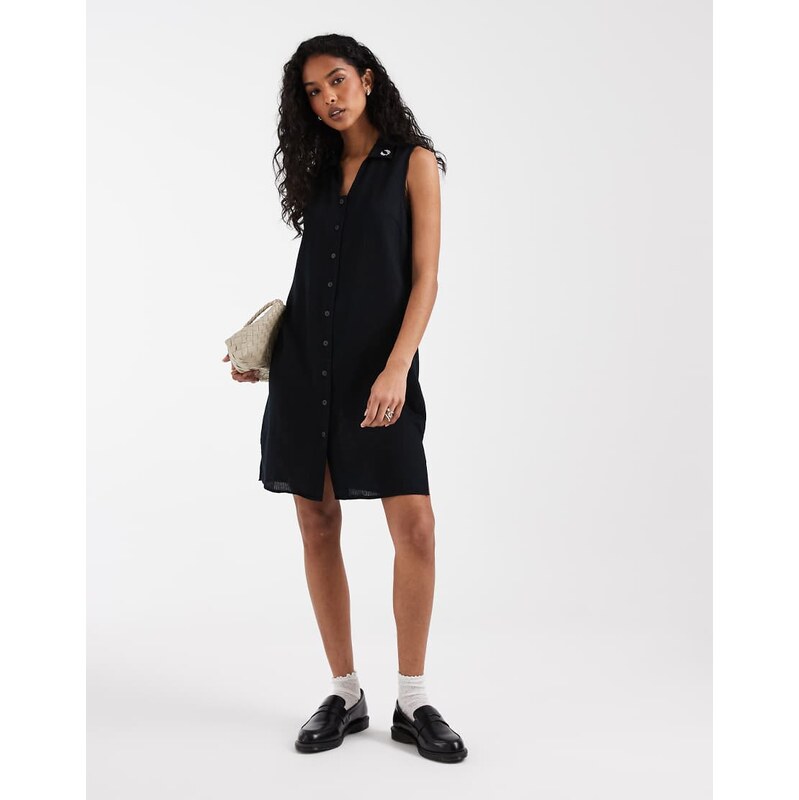Fred Perry sheer stripe sleeveless mini dress in black 115052295
