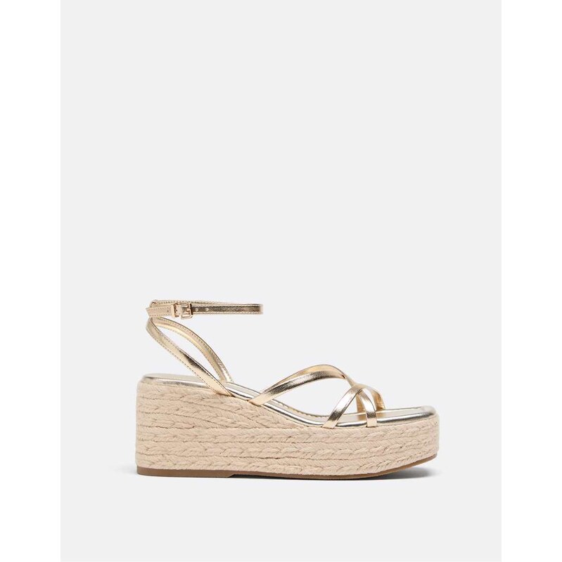 Stradivarius Platform strap wedges in gold