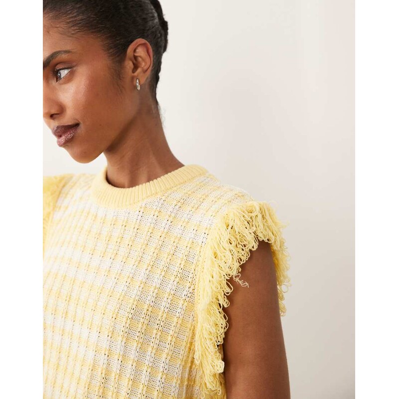 ASOS DESIGN knitted tweed tank jumper in buttermilk-Multi