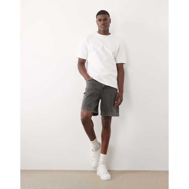 ASOS DESIGN loose jorts in washed black with rip - BLACK