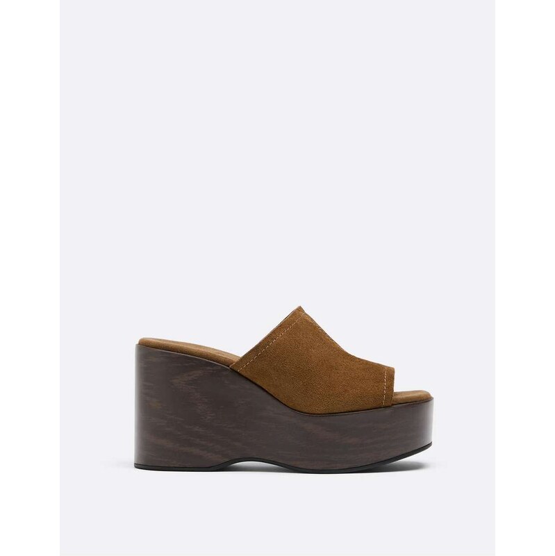 Stradivarius Open leather platform wedges in brown 115052394
