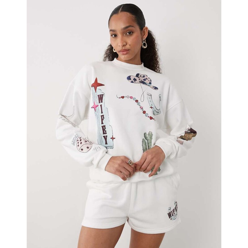 Six Stories rodeo western bridal wifey co-ord shorts-White
