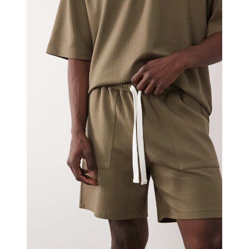 ASOS DESIGN loose seersucker jersey shorts in dusky green
