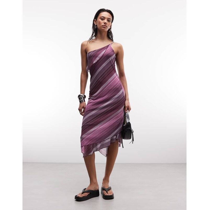 Reclaimed Vintage one shoulder jersey dress in diagonal stripe print 115052451