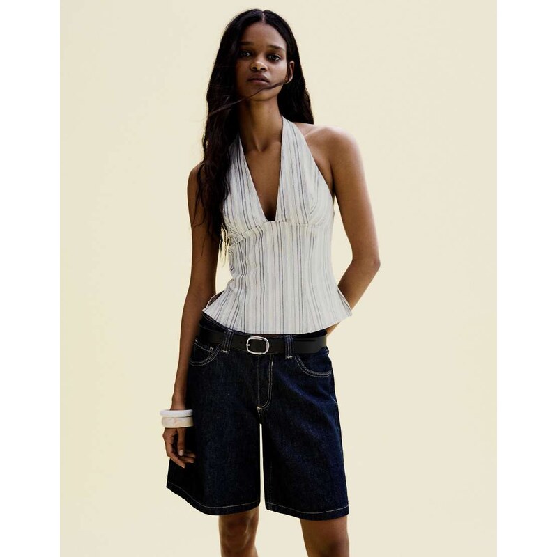 Bershka Front zip top in light blue