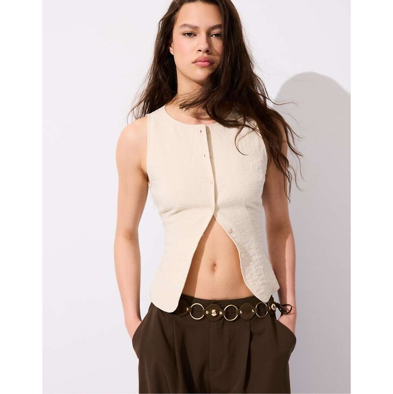 Stradivarius Wide eyelet belt in brown 115052493