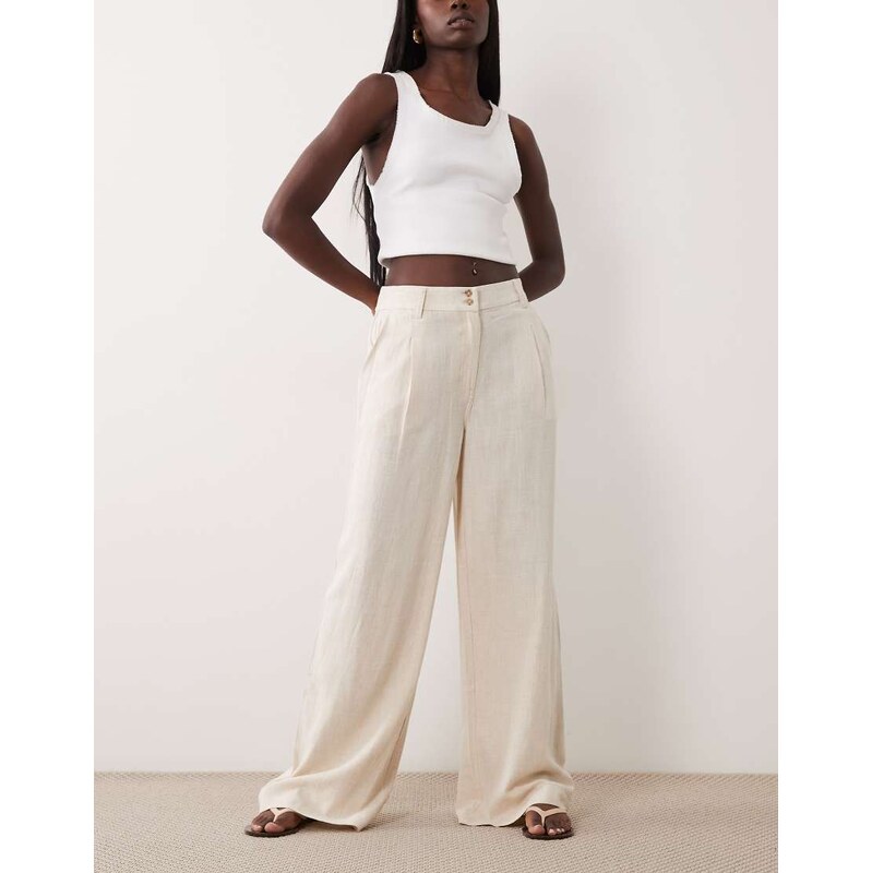 ASOS DESIGN wide leg trousers with pleat detail in linen blend