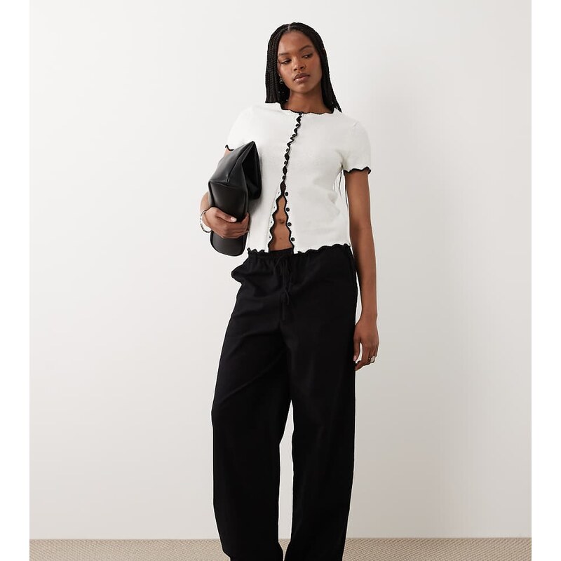ASOS Tall ASOS DESIGN Tall linen look pull on trousers in black 115518752