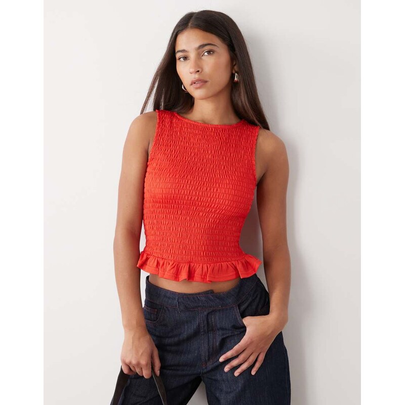 Noisy May sleeveless shirred top in red 115487377