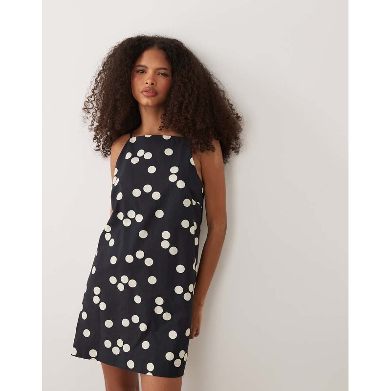 ASOS DESIGN mini shift linen dress in polka dot-Black