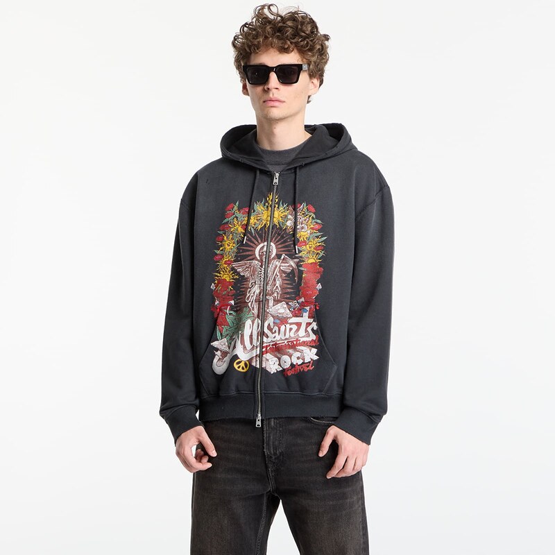 Mikina AllSaints Roque Zip Hoody Washed Black L