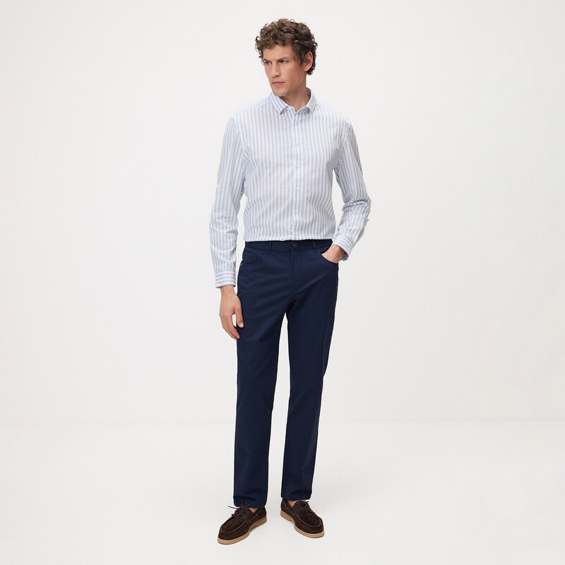 Reserved - Bavlněné kalhoty slim fit - tmavomodrá