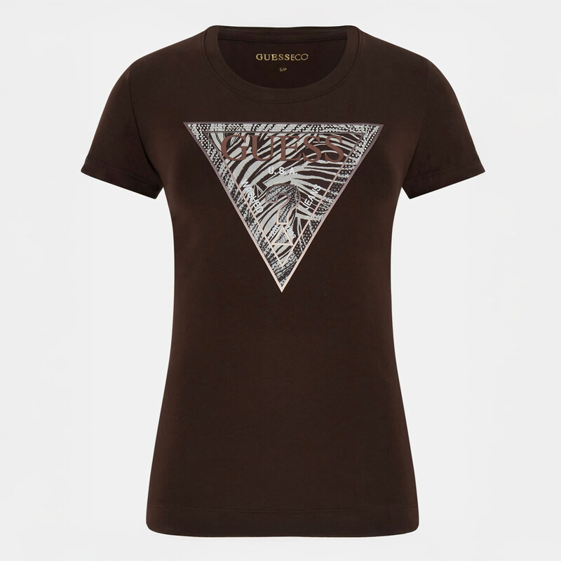 Dámské Tričko s krátkým rukávem GUESS SS CN ZEBRA TRIANGLE TEE W6GI19K3042-G1EB – Hnědá