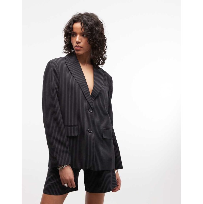 COLLUSION oversized blazer in pinstripe co ord-Grey
